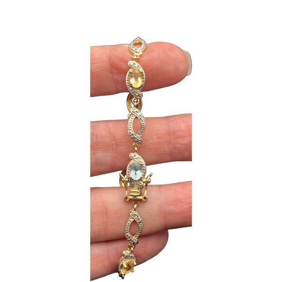 Ross Simons 925 Vermeil Amethyst Peridot Topaz Diamond Accent Bracelet - Picture 3 of 12